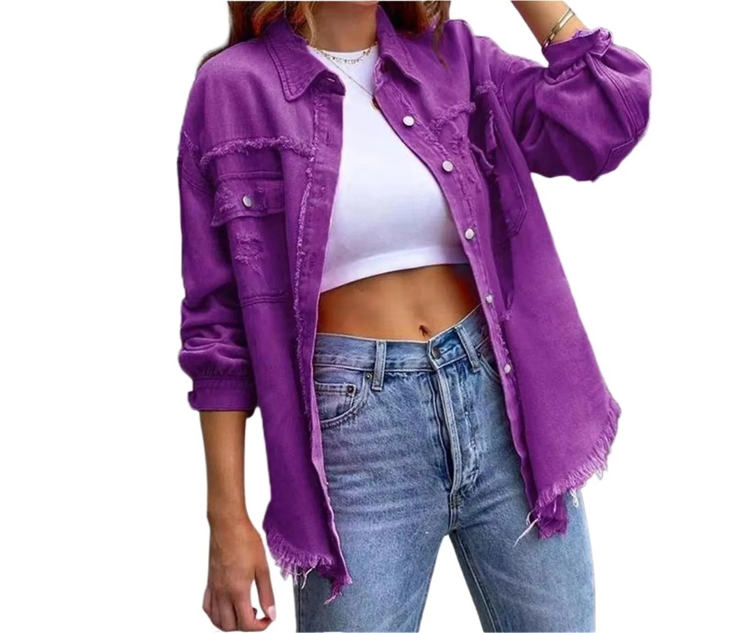 Женская джинсовая куртка с длинным рукавом, Purple
