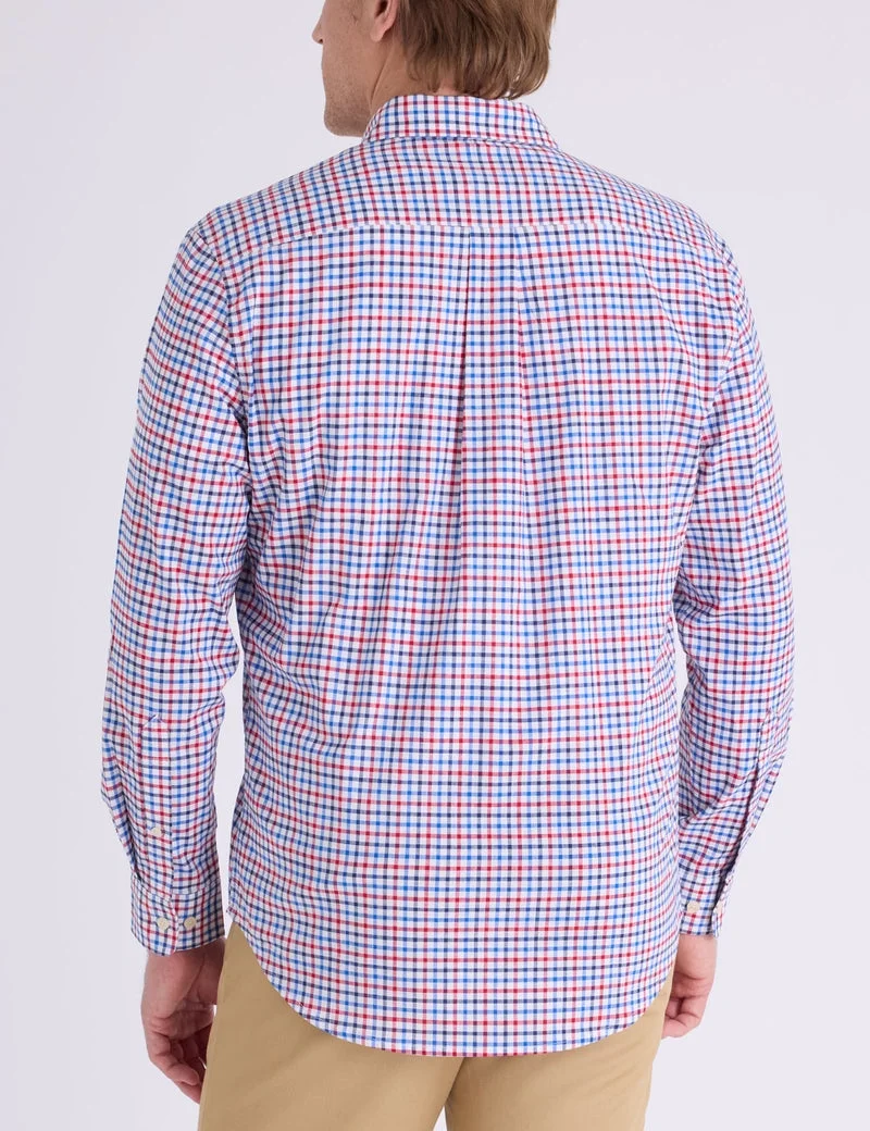 Мужская рубашка U.S. Polo Assn. Long Sleeve Plaid Stretch Slub Poplin, красный/белый/темно-синий — фото 2