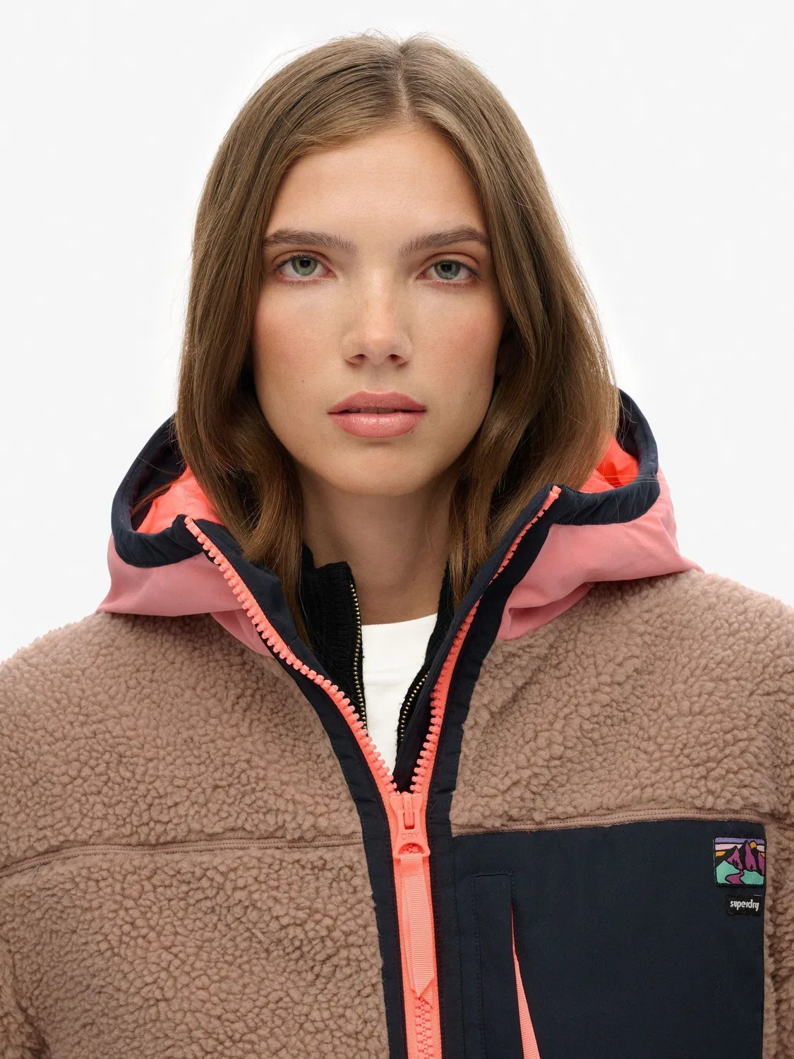 Куртка флисовая, капюшон, Vintage Sherpa Superdry, нюд — фото 4