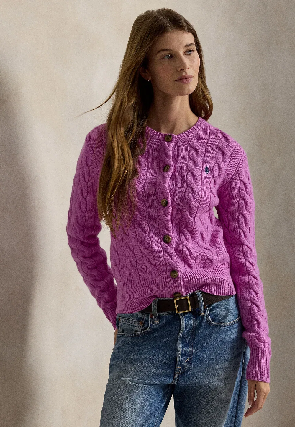 Кардиган из шерсти и кашемира с косами Polo Ralph Lauren, Thistle Pink