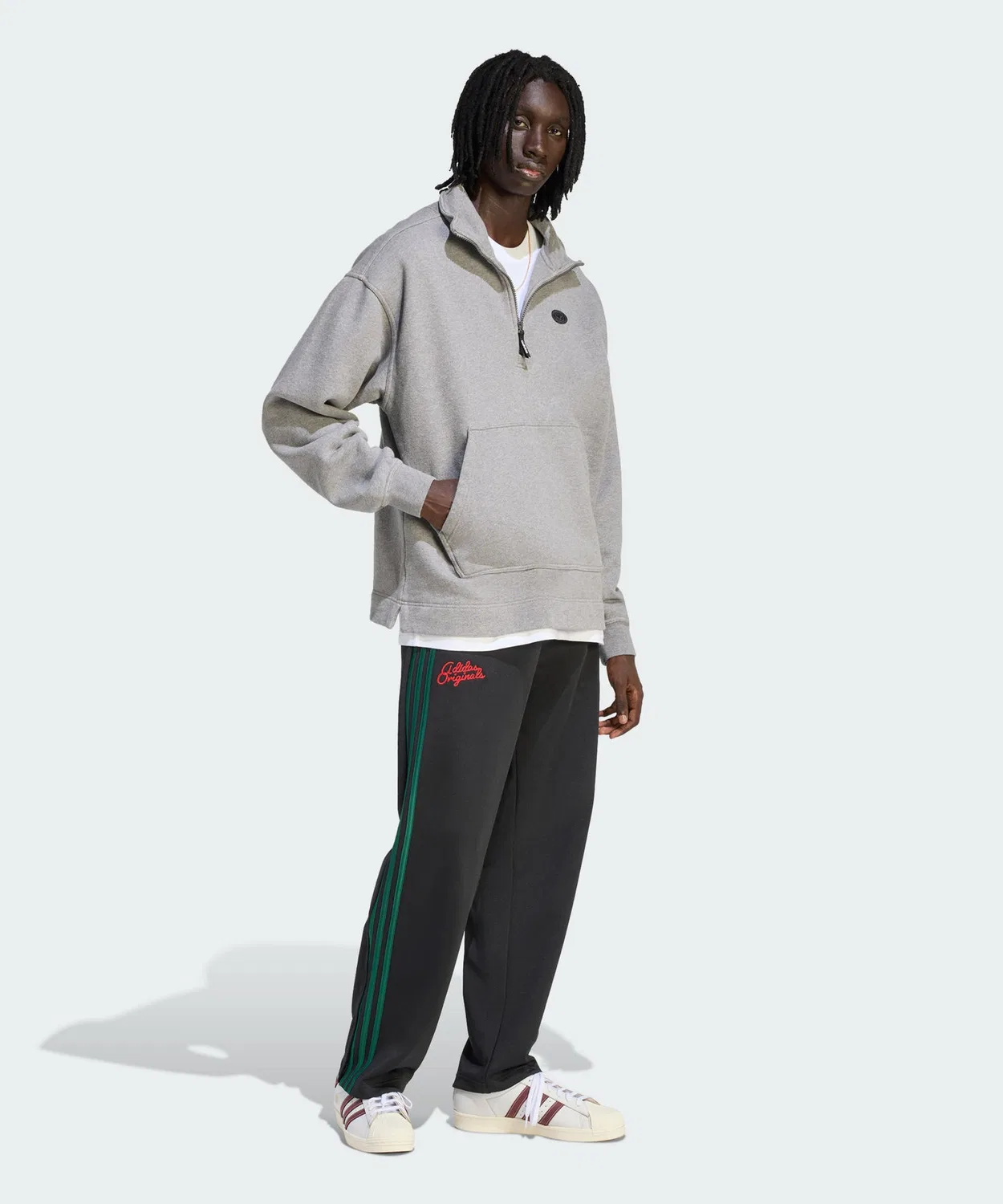 Мужское худи с принтом и полузастежкой-молнией Adidas Originals, Gray — фото 3