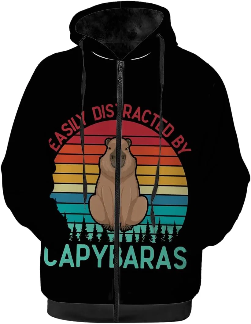 Женское мужское зимнее пальто с капюшоном на молнии, флисовое, Capybara, 3204 Retro Capybara Black