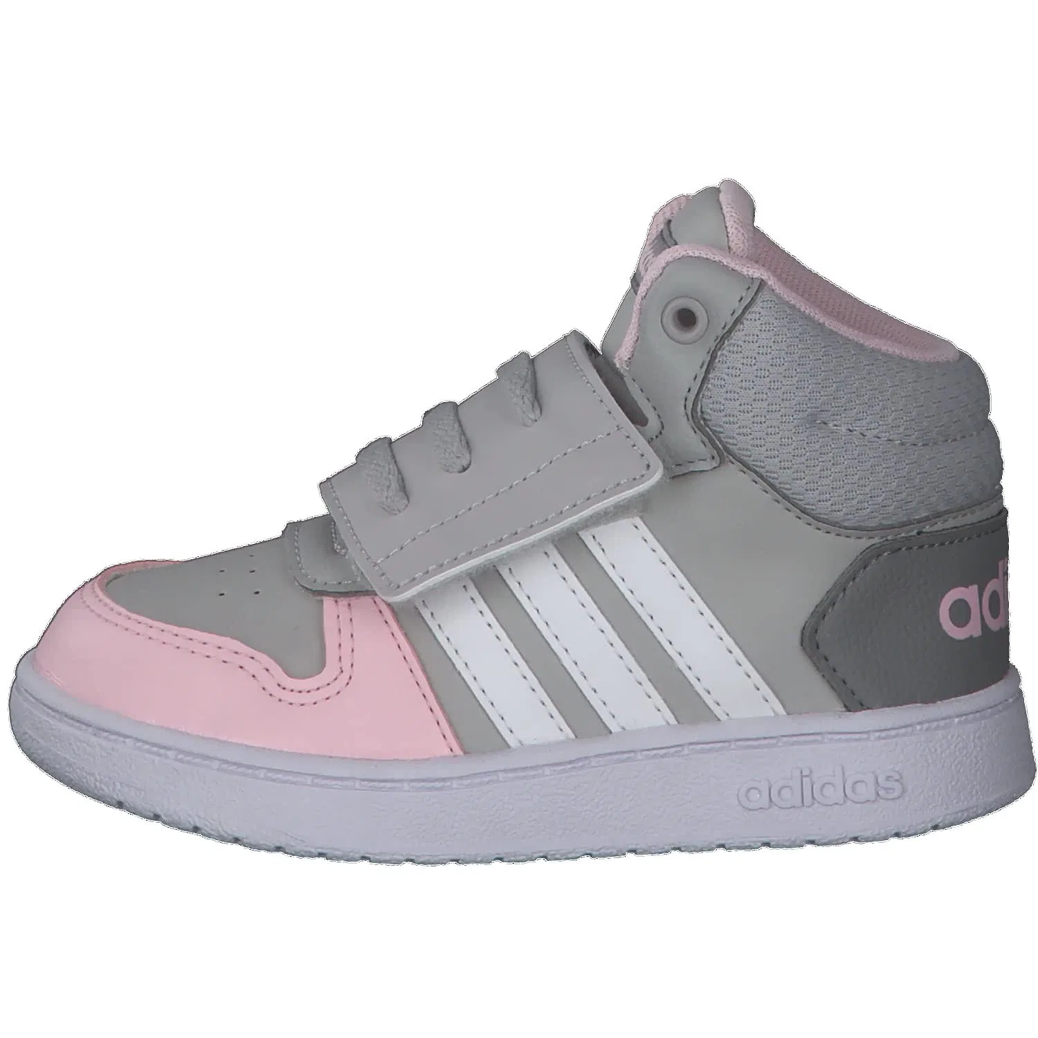 Детские кроссовки для мальчиков синтетические Hoops Mid 2.0 I Adidas, Grey Two Ftwr White Clear Pink — фото 2
