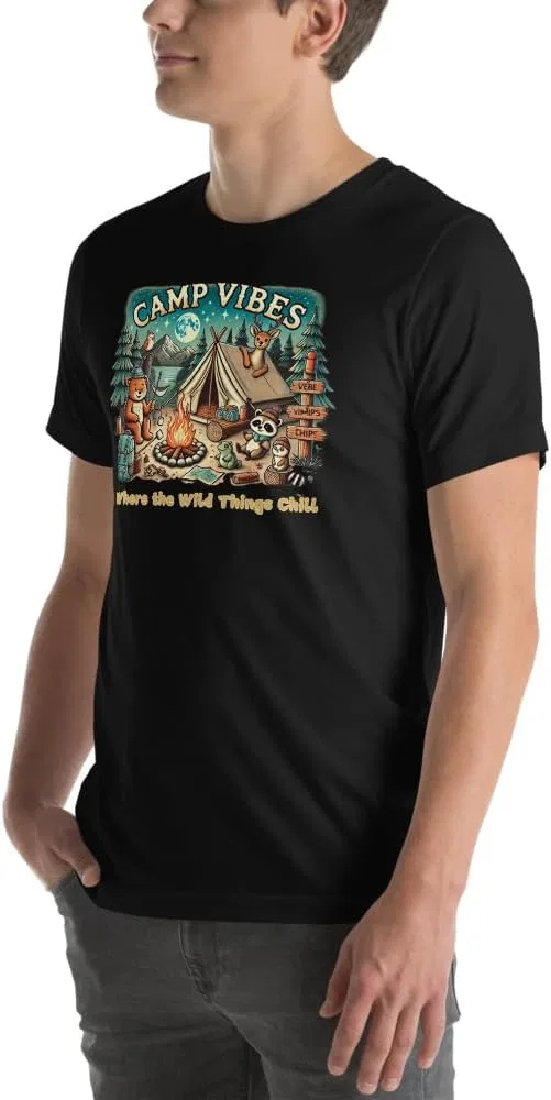 Мужская футболка с принтом Camping Generic, Black — фото 4