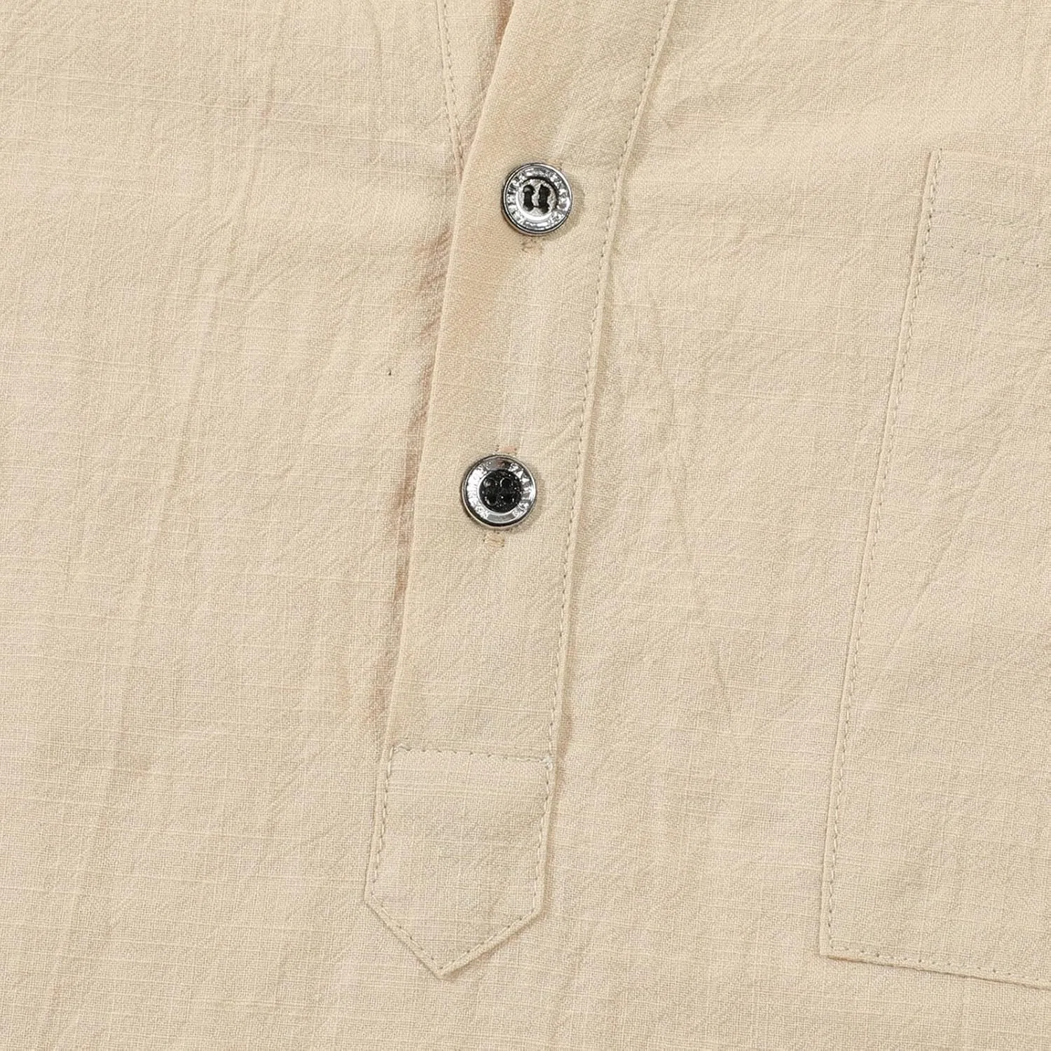Мужская рубашка из льна с хлопком, с длинным рукавом, Banded Collar, бежевый — фото 4