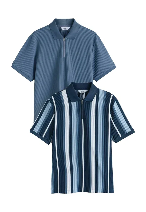 Комплект из 2 поло, полоски, Regular fit - striped quarter zip polo shirts 2 pack, Next, Navy Blue, темно-синий