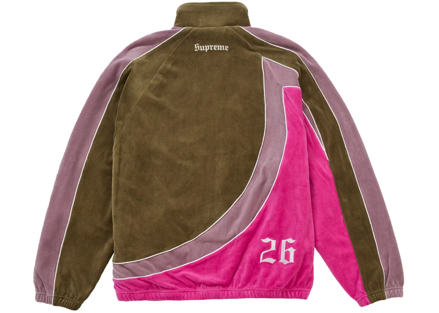 Мужская спортивная куртка на молнии с вышитыми логотипами Supreme Umbro Velour Track Jacket, оливковый — фото 3