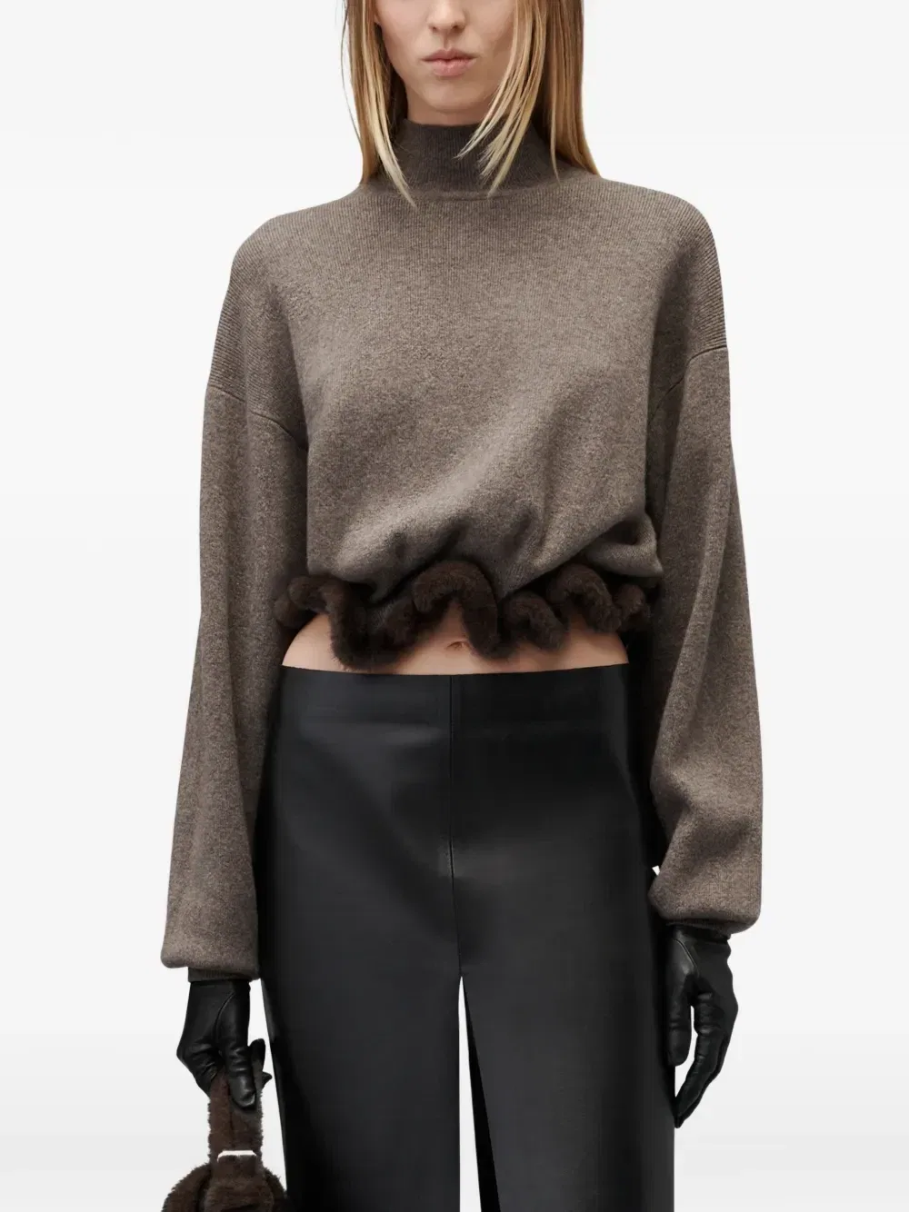 Водолазка с отделкой из искусственной норки Alexander Wang, коричневый — фото 4