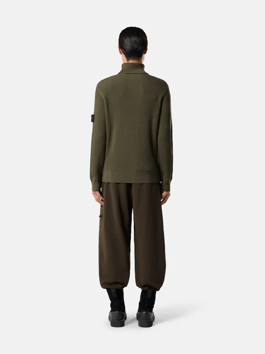Мужской свитер с высоким воротом Stone Island Regular Fit With Fine-ribbed Trims, военный зеленый — фото 4