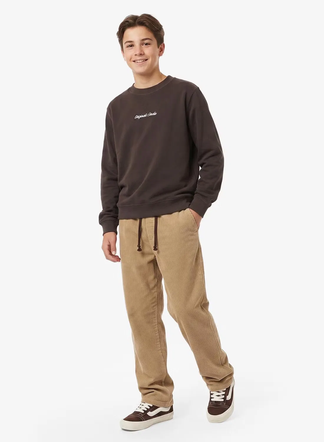 Свитшот с вышивкой на груди Jack & Jones Junior, коричневый — фото 4