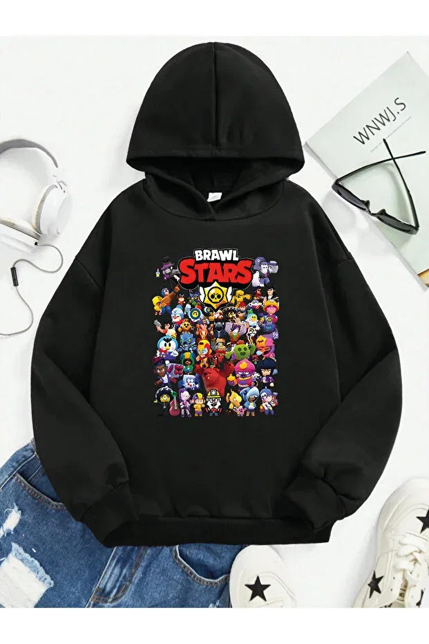 Детское худи для девочек с принтом Brawl stars Svart Wear, Black