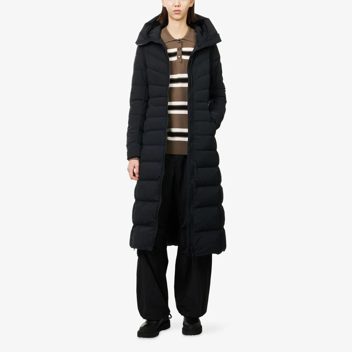 Длинное нейлоновое пуховое пальто Clair Canada Goose, черный — фото 2
