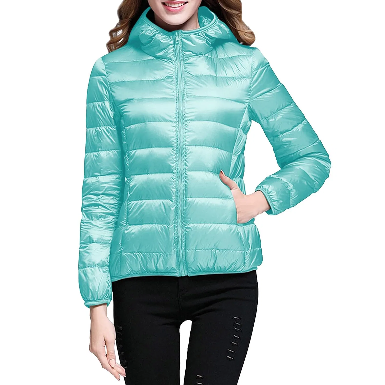 Женская зимняя куртка oversize с капюшоном и длинным рукавом Y2K, Verde menta