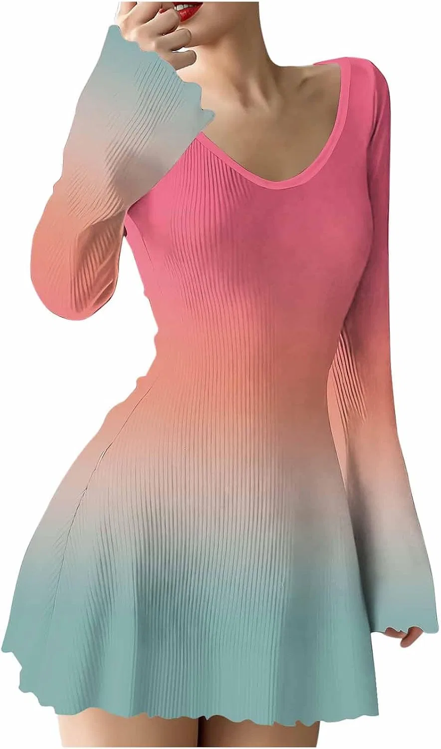 Женское мини-платье с принтом V-образным вырезом, Hot Pink
