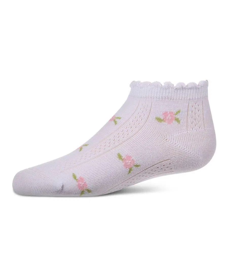 Детские носки с ажурным узором и оборкой, модель Mini-Floral Pattern MeMoi, White