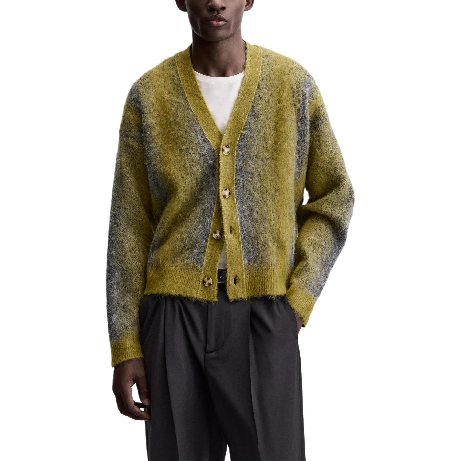 Мужской кардиган с V-образным вырезом Khaki ZARA — фото 4