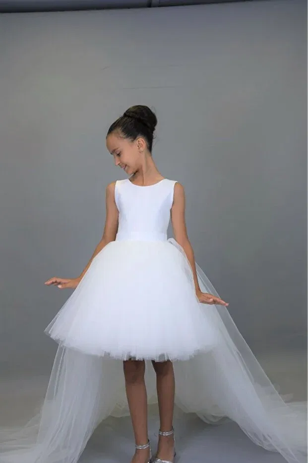 Детское платье для девочек асимметричное Basics Nsmkidslife, White — фото 3