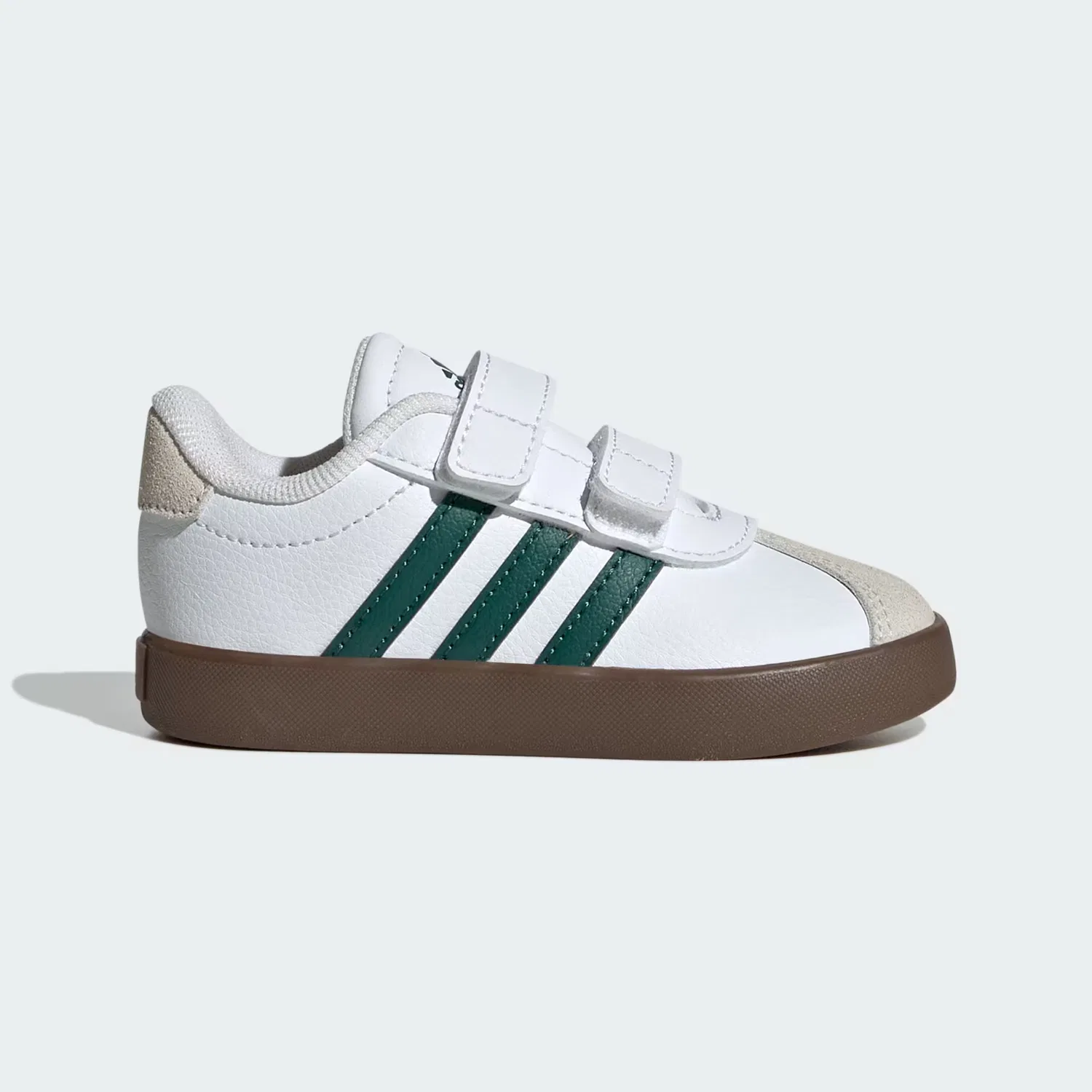 Детские кроссовки на липучках VL Court 3.0 Adidas Sportswear, Cloud White/Collegiate Green/Gum