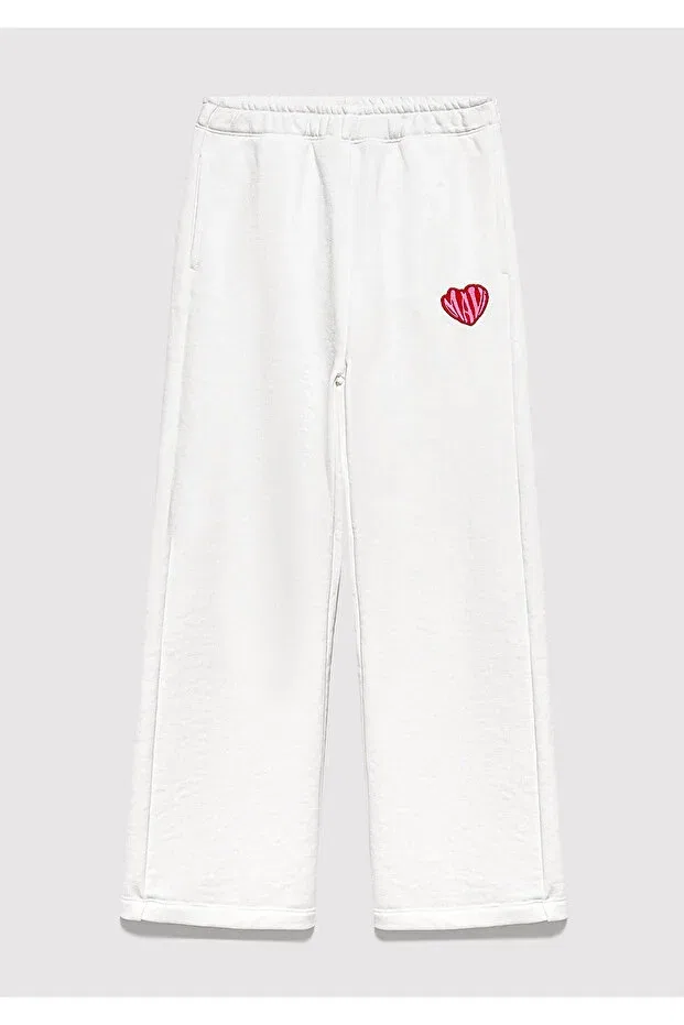 Детские спортивные штаны для девочек с принтом Heart Patch Logo Mavi, Ecru — фото 3