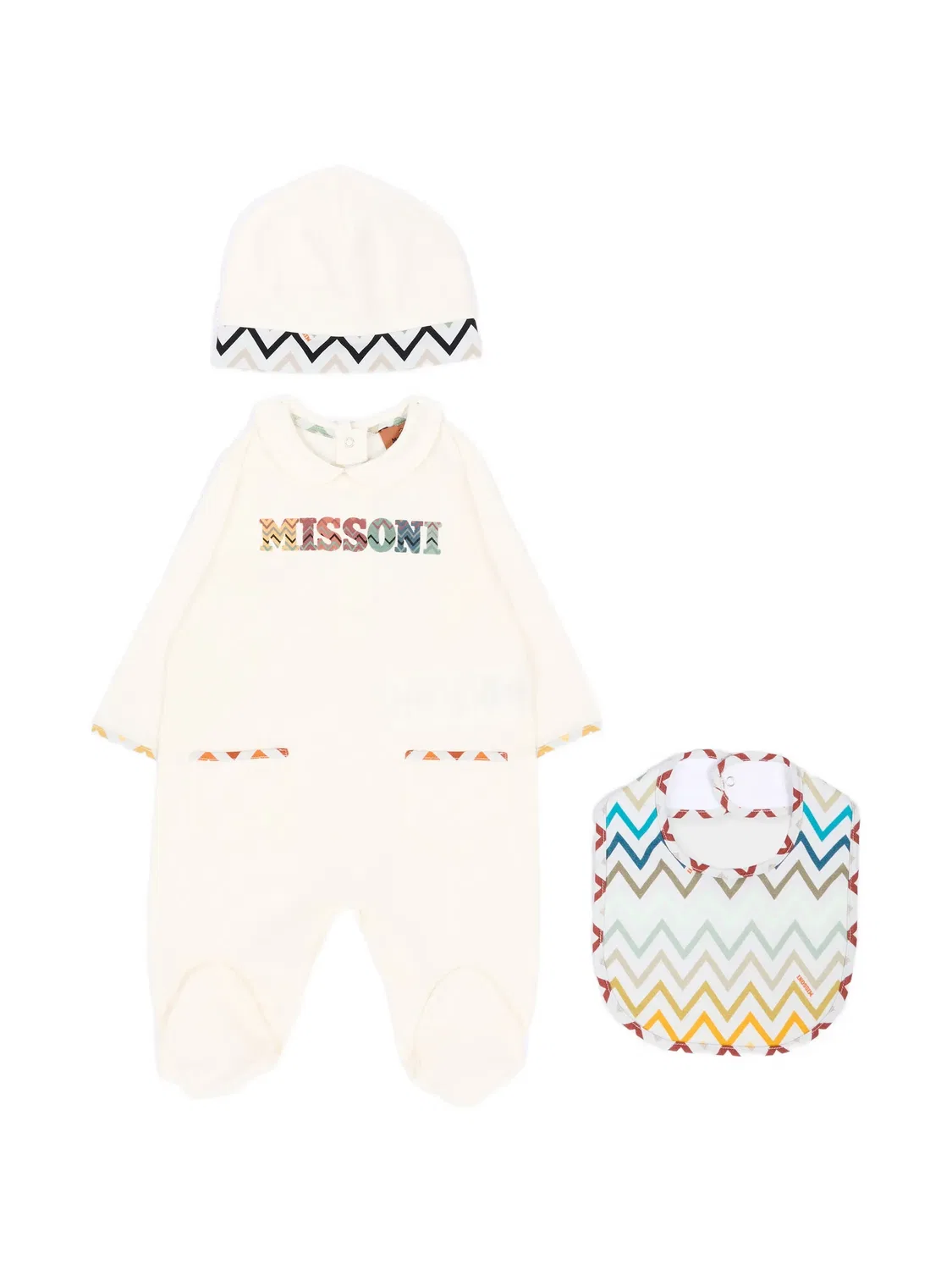 Пижама с узором зигзаг и логотипом Missoni Kids, нейтральные цвета