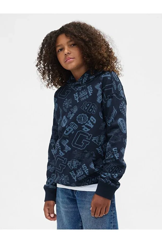 Детское худи для мальчиков с принтом Relaxed Fit Gap, Navy Blue-001