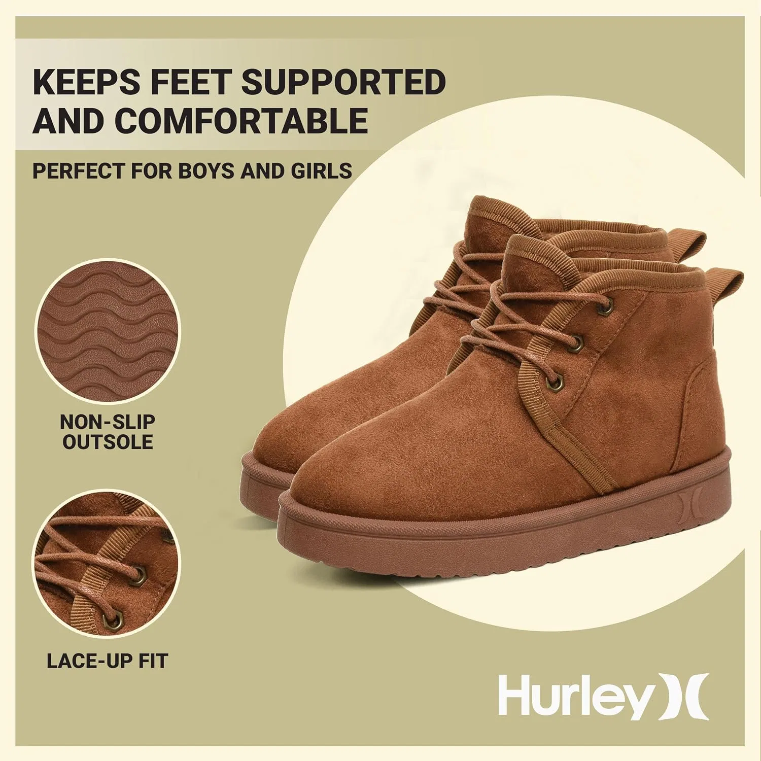 Детские зимние ботинки на шнуровке с флисовой подкладкой Mosi Winter Boots Hurley, Chestnut — фото 3