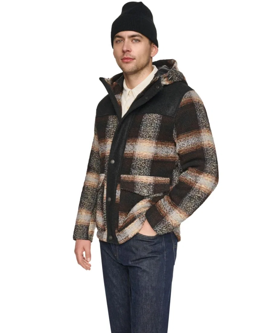 Куртка с капюшоном из шерстяного твида Levi's, Dark Brown Calista Plaid — фото 3
