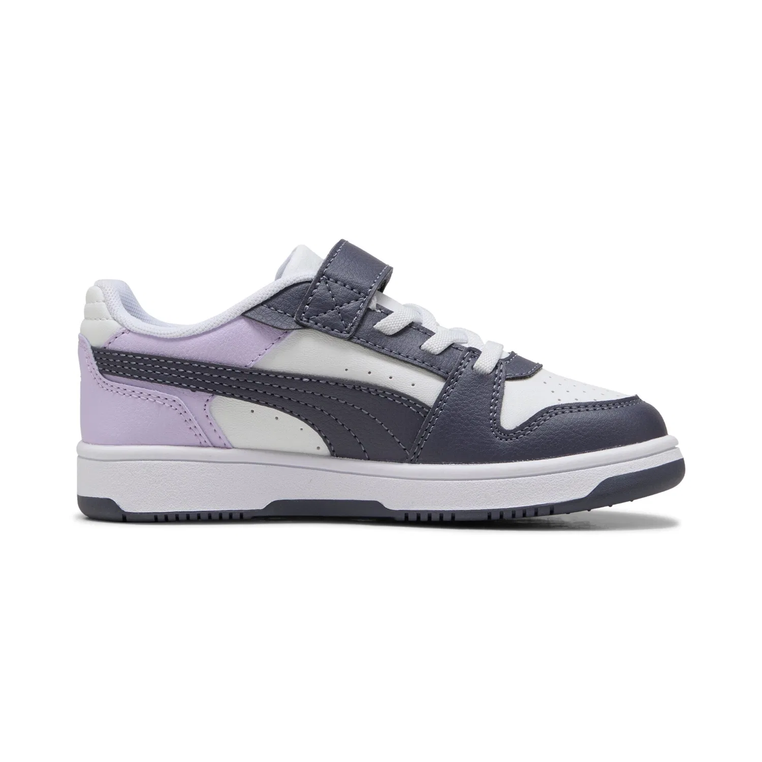 Детские кроссовки с липучкой REBOUND SLAM LO AC PS PUMA, White/Inky Depths/Light Lavender — фото 3