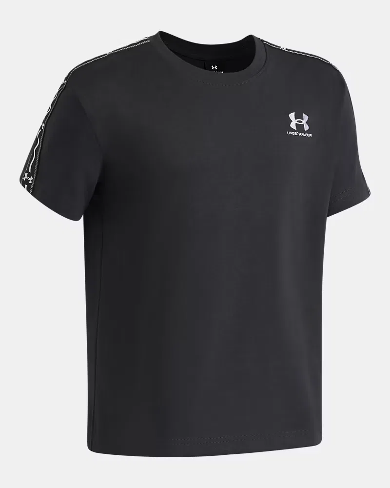Футболка для мальчиков свободного кроя с лентой на рукавах UA Icon Taped UnderArmour, Anthracite/White — фото 3
