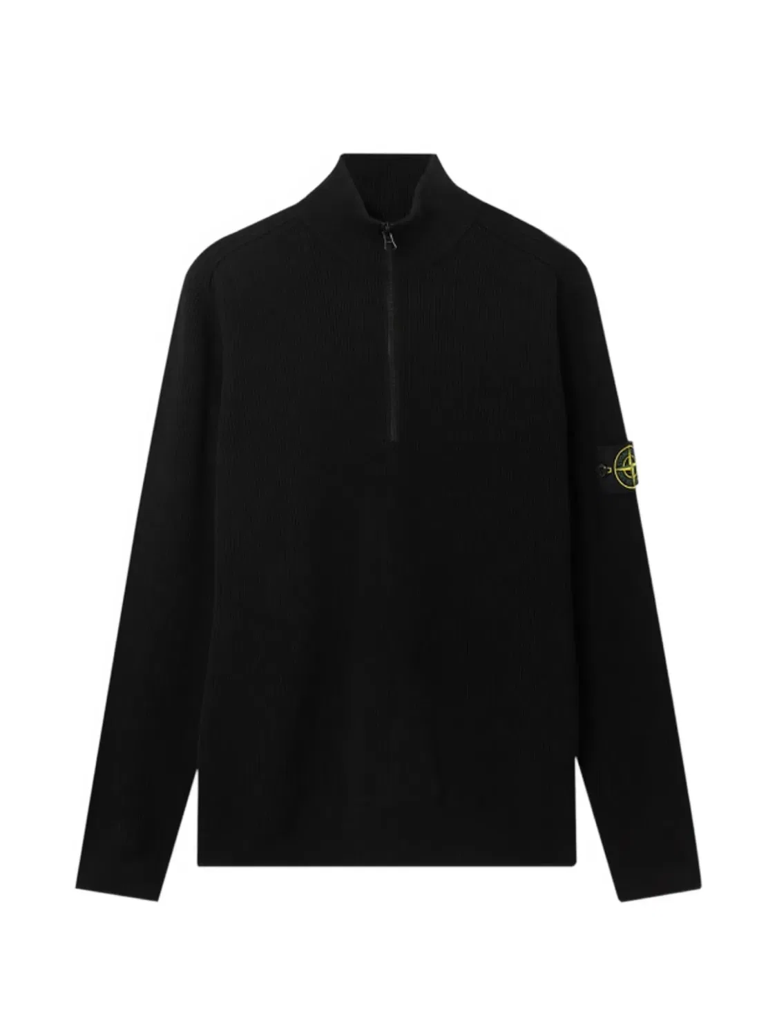 Свитер с рисунком компаса и рибаной вязкой Stone Island, черный