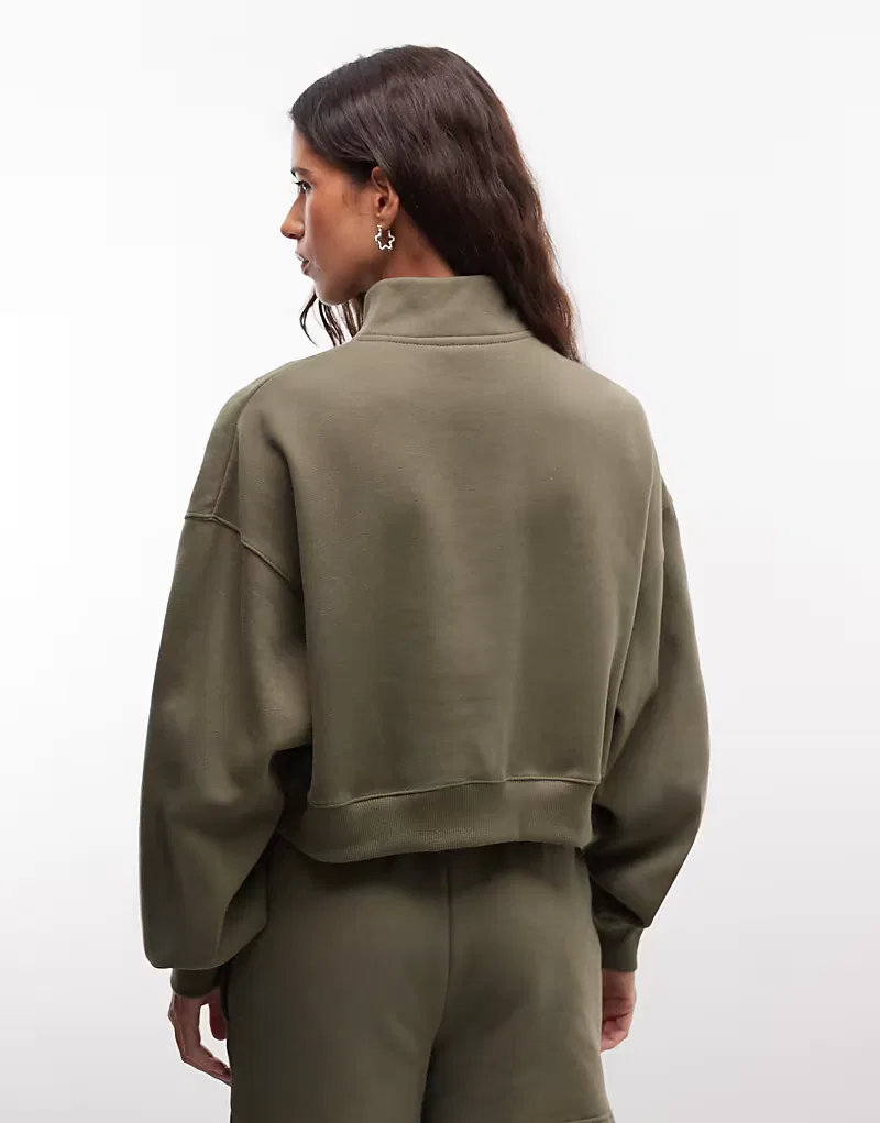 Флисовая куртка Nike Studio Fleece оверсайз с застежкой-молнией до середины груди, хаки — фото 4