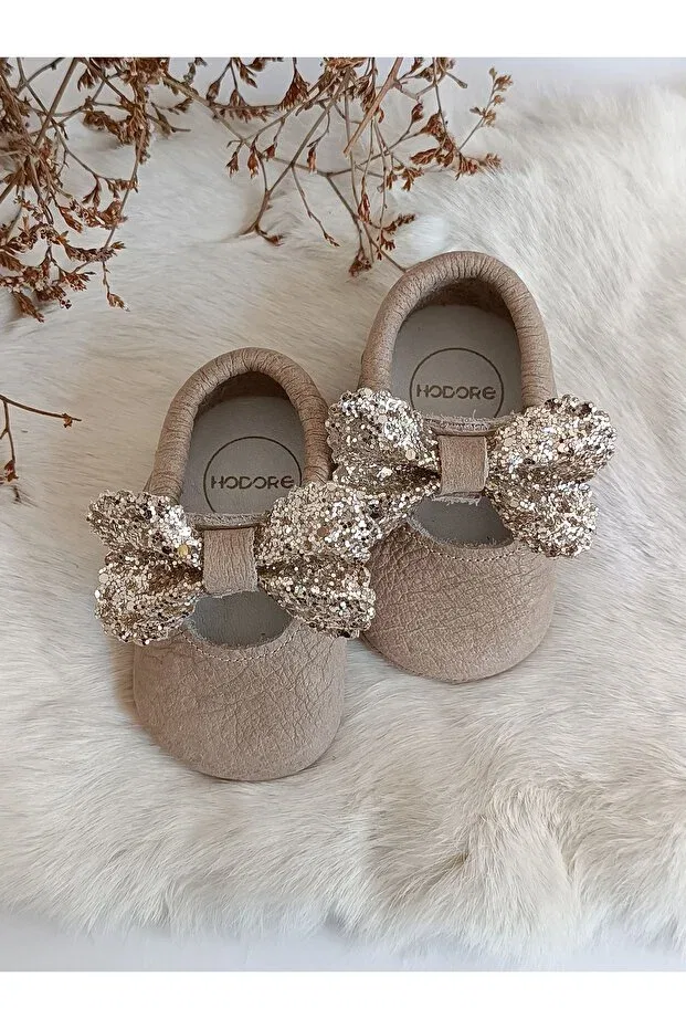 Детские ботиночки для малышей кожаные Alice stoned milk brown Hodore, Milky Brown