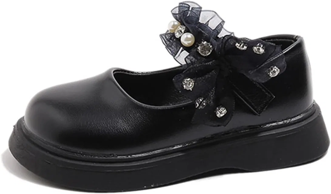 Детские туфли Мэри Джейн с жемчужным ремешком BININBOX, Black