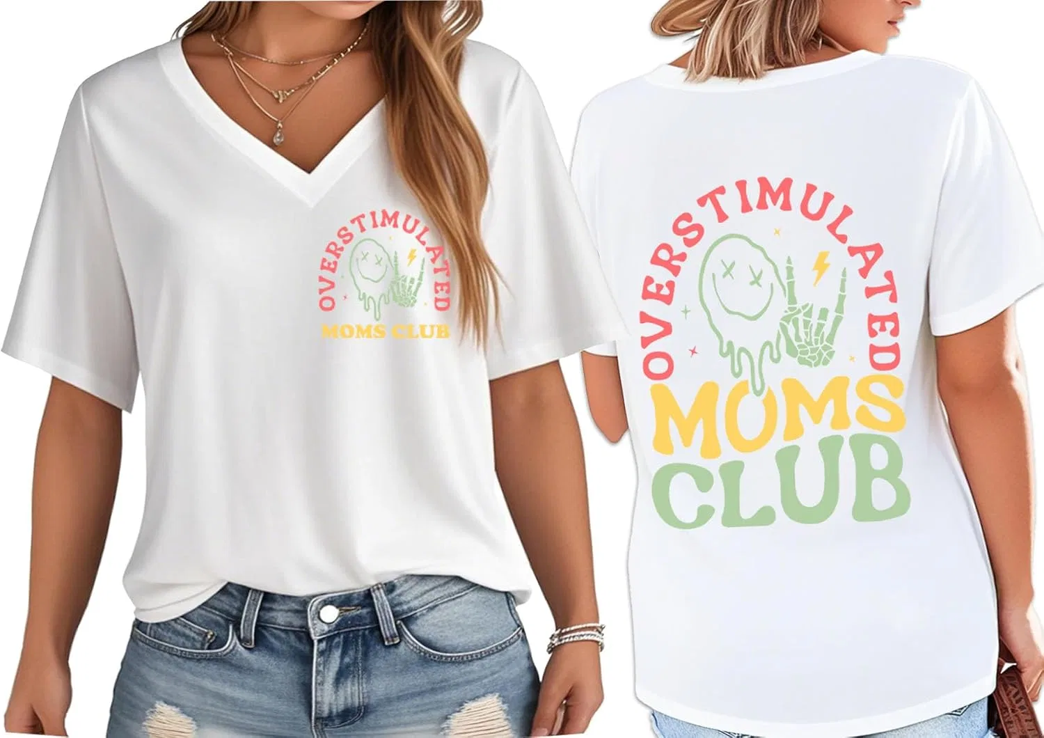 Футболка с принтом Overstimulated Moms Club, Cotton, White