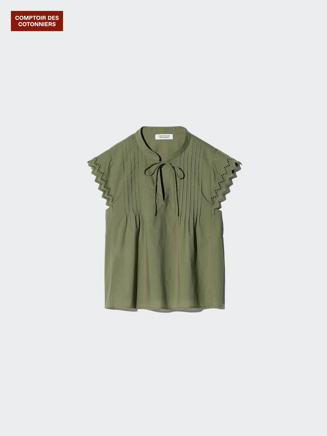 Блузка Uniqlo, без рукавов, хлопковая, оливковый — фото 3