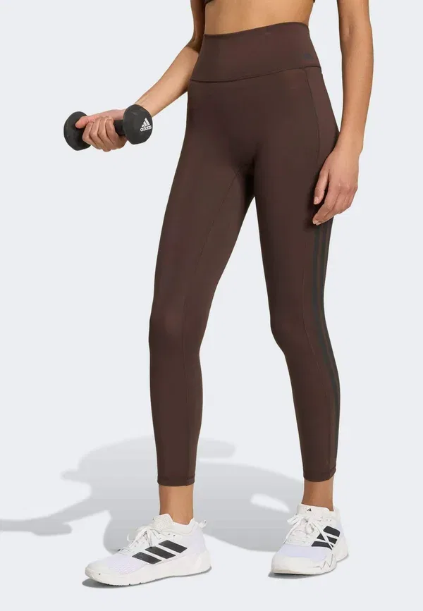 Леггинсы Optime для тренировок, 3 полоски, длина 7/8 Adidas Performance, кофейный