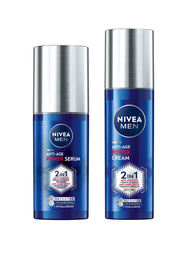 Набор для ухода с сывороткой и кремом Luminous Anti-age Power Set Nivea Men, transparent 80 мл, прозрачный — фото 2
