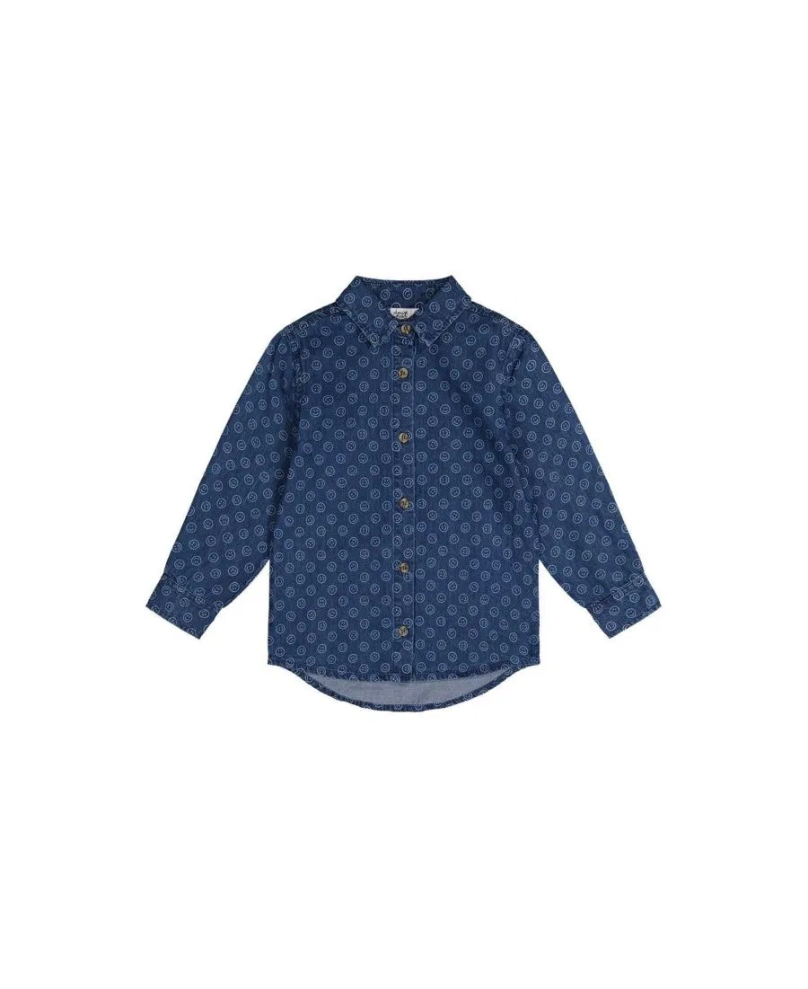 Рубашка из шамбре с принтом Varsity League Deux par Deux, Blue Smiley Print