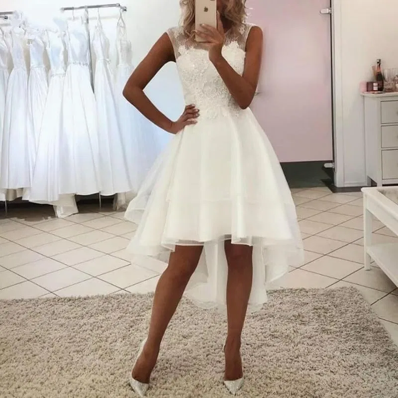 Женское свадебное платье А-силуэта с открытыми плечами Tea Length, F-ivory — фото 3