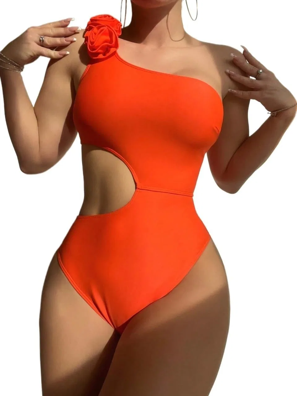 Женский цельный купальник с вырезами Asymmetrical Neck, Burnt Orange