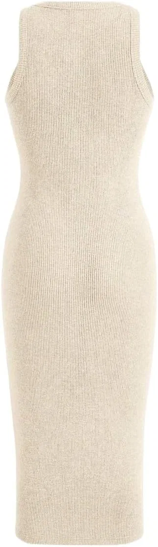 Женское облегающее миди-платье из рибаны Bodycon, Beige — фото 2