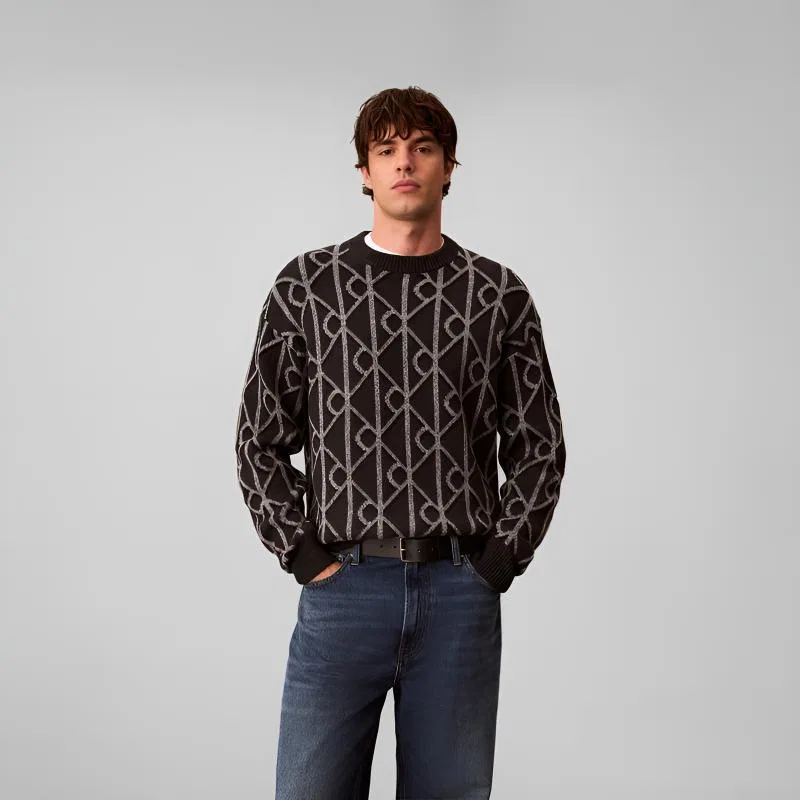 Мужской свитер с круглым вырезом Calvin Klein, P7I-Letter Black — фото 4