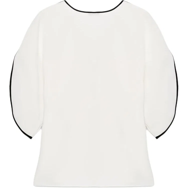 Женская рубашка с V-образным вырезом, белая, ZARA, Raw White — фото 3