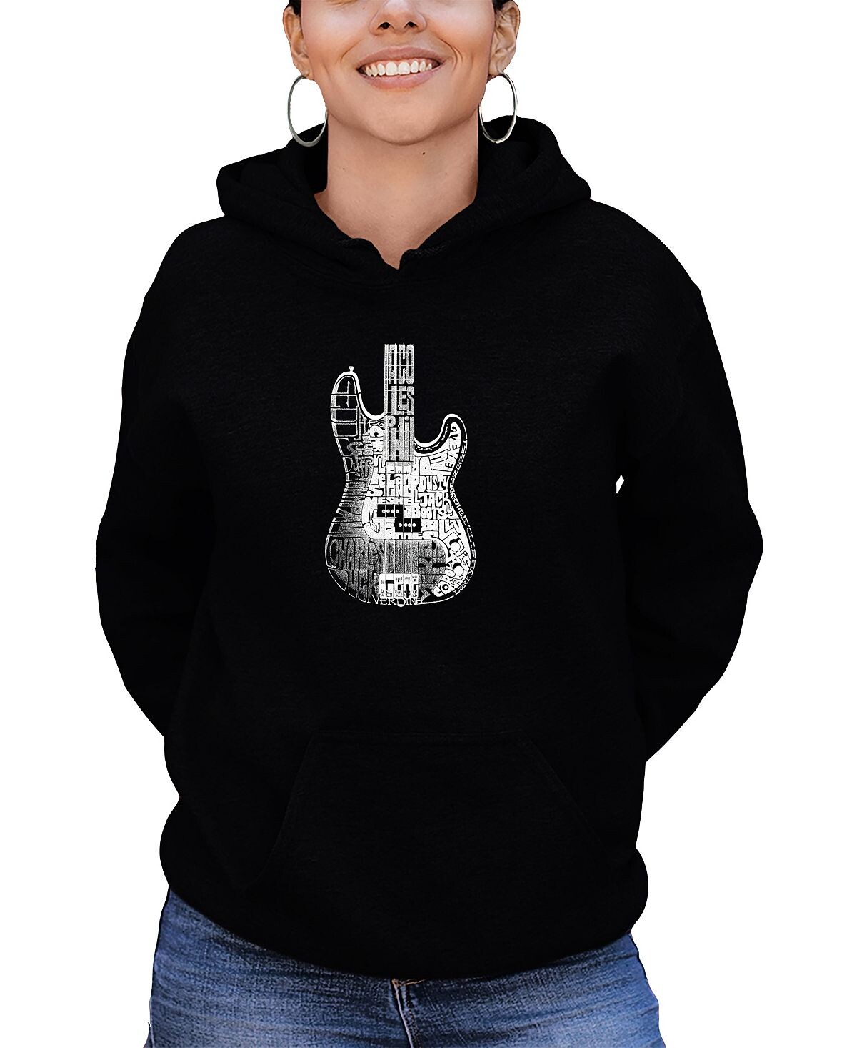 

Женский топ с капюшоном word art bass guitar sweatshirt top LA Pop Art, черный