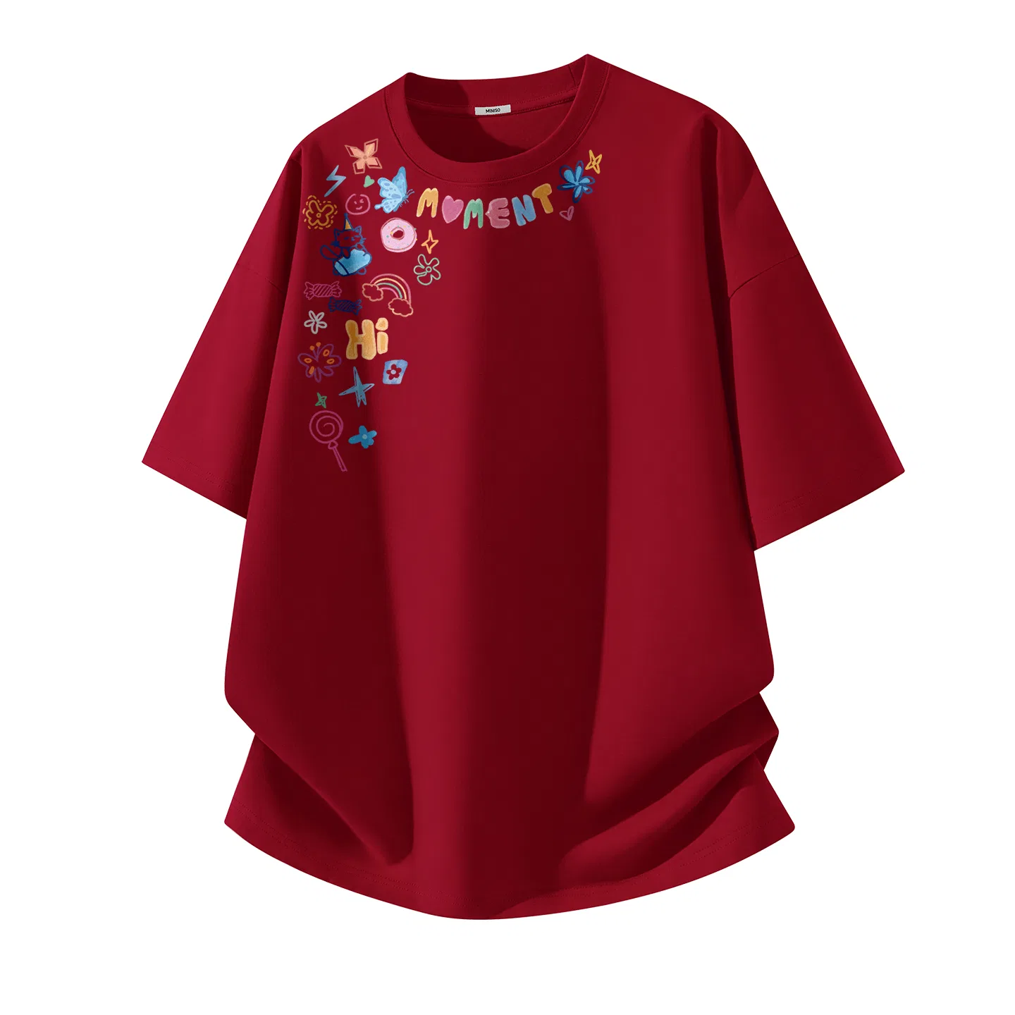 Детская футболка с круглым вырезом Big Smile Handwriting MINISO, Burgundy