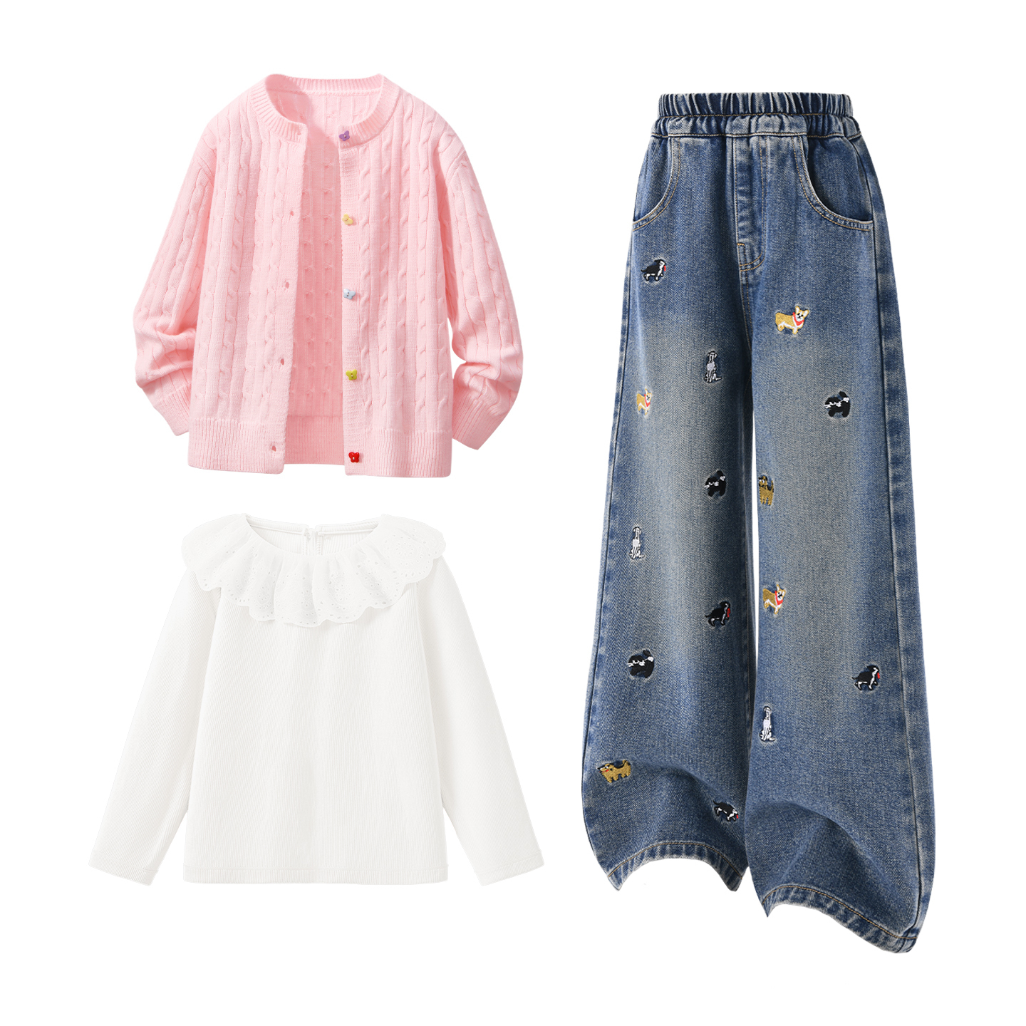 Детская повседневная спортивная одежда Disney, Solid Color Red+Solid Color Denim Blue+Solid Color Baby Pink — фото 3