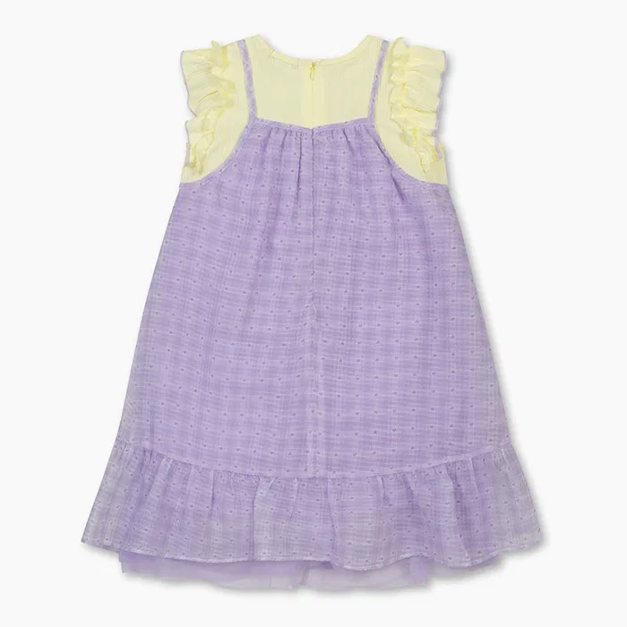 Детское платье Lovely Check Emboss, лавандовое, от Benetton Kids — фото 2