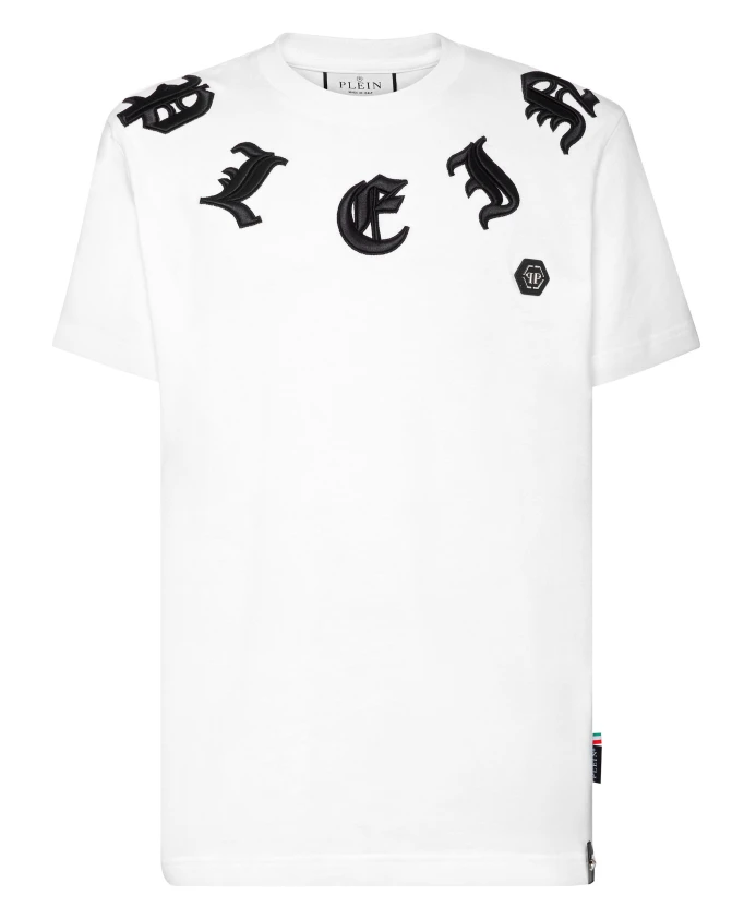 

Футболка с круглым вырезом, размер SS, готический стиль. Philipp Plein, белый