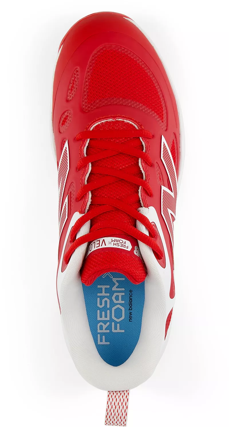 Женские формованные бутсы для софтбола New Balance Fresh Foam X VELO v4, красный/белый — фото 2