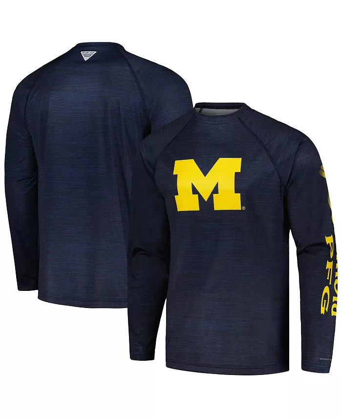 

Мужская футболка с длинным рукавом Michigan Wolverines PFG Terminal Tackle Omni-Shade реглан в темно-синем цвете Columbia